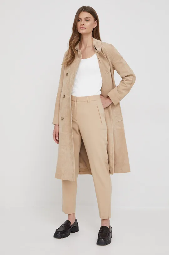 Δερμάτινο παλτό Calvin Klein μπεζ
