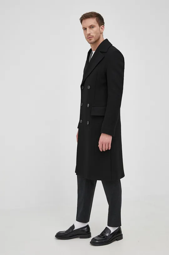 Boss - Μάλλινο παλτό μαύρο