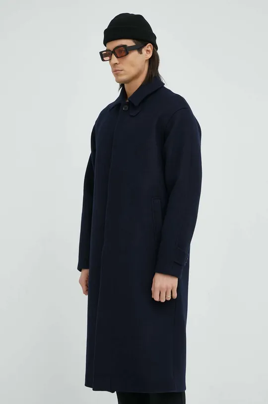 Μάλλινο παλτό Samsoe Samsoe σκούρο μπλε