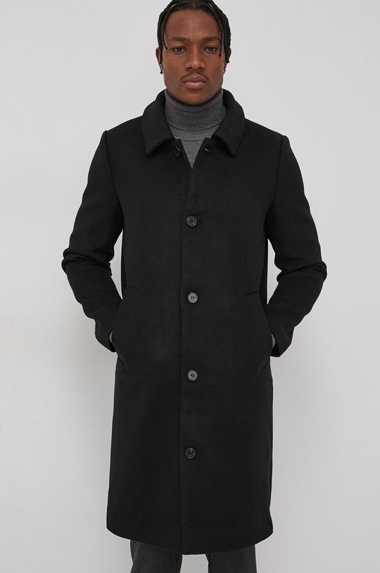 Vlněný kabát Bruuns Bazaar Aslan Mac černá