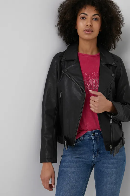μαύρο Δερμάτινο jacket Pepe Jeans Fify Γυναικεία