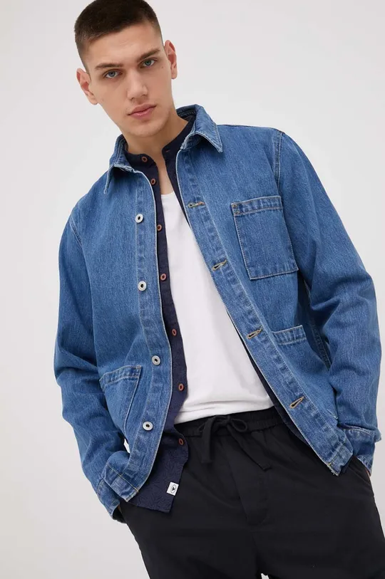 niebieski Solid kurtka jeansowa Męski