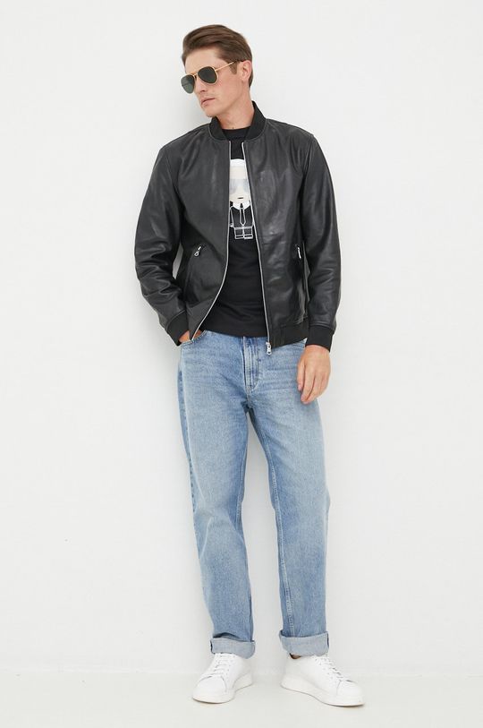 Kožená bunda bomber Calvin Klein černá