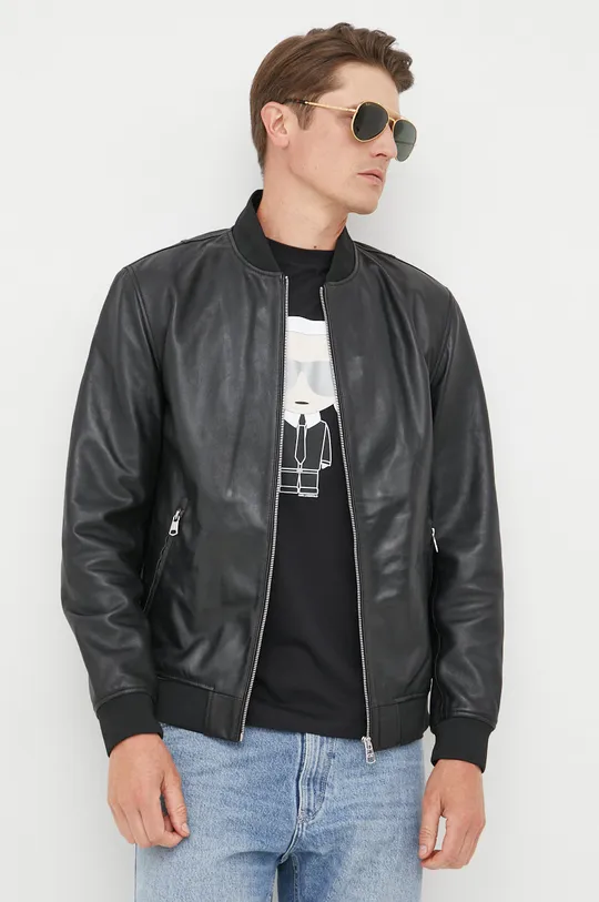 μαύρο Δερμάτινο μπουφάν bomber Calvin Klein