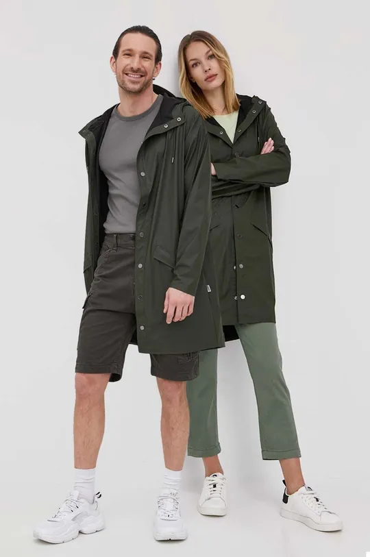 zöld Rains rövid kabát 12020 Long Jacket Uniszex