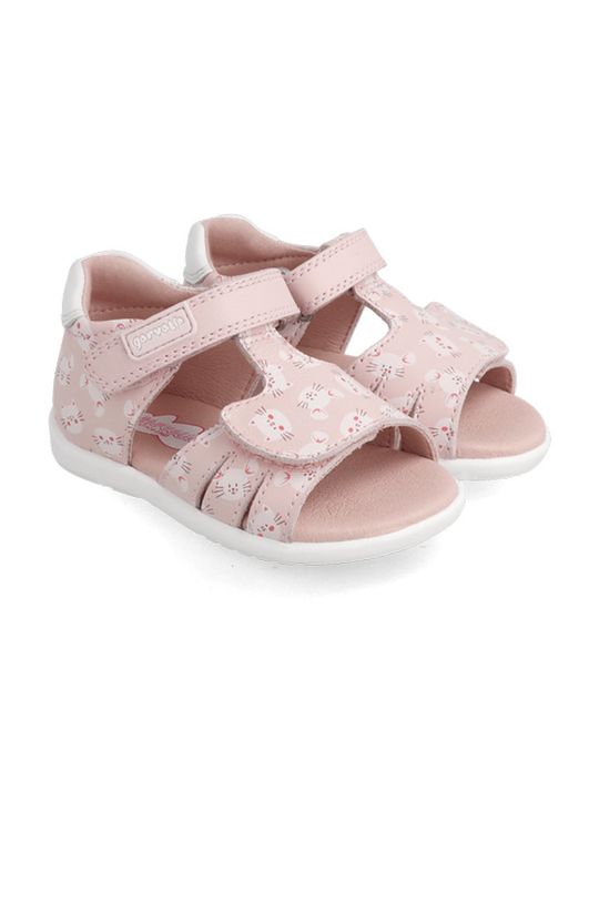 Dětské kožené sandály Garvalin pastelově růžová
