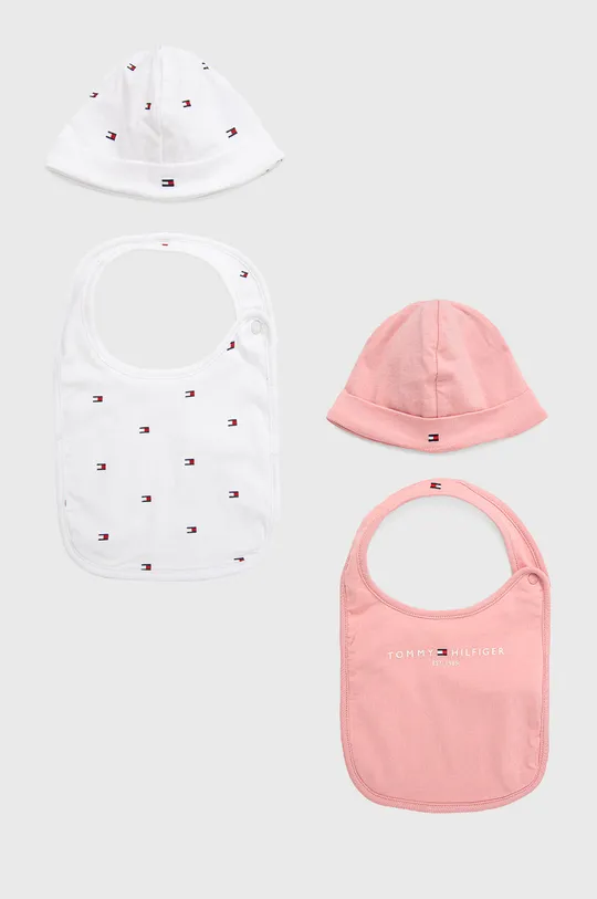 różowy Tommy Hilfiger zestaw czapeczka i śliniak niemowlęcy (2-pack) Dziecięcy