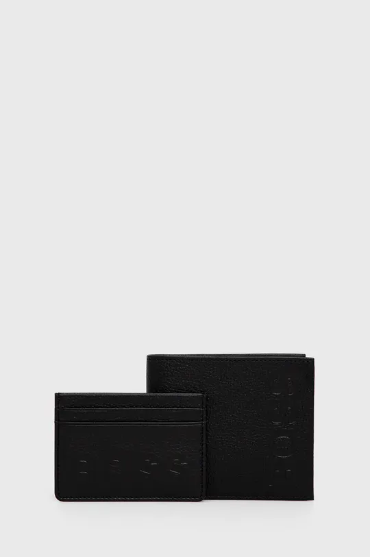 μαύρο Δερμάτινο πορτοφόλι και θήκη καρτών Boss Ανδρικά