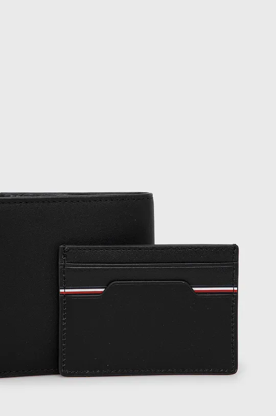 μαύρο Δερμάτινο πορτοφόλι και θήκη καρτών Tommy Hilfiger