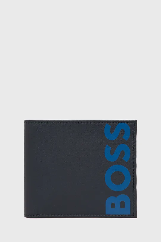 тёмно-синий Кожаный кошелек BOSS Мужской