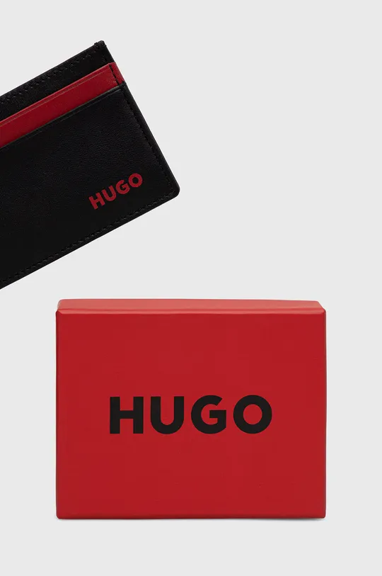 črna Usnjen etui za kartice HUGO