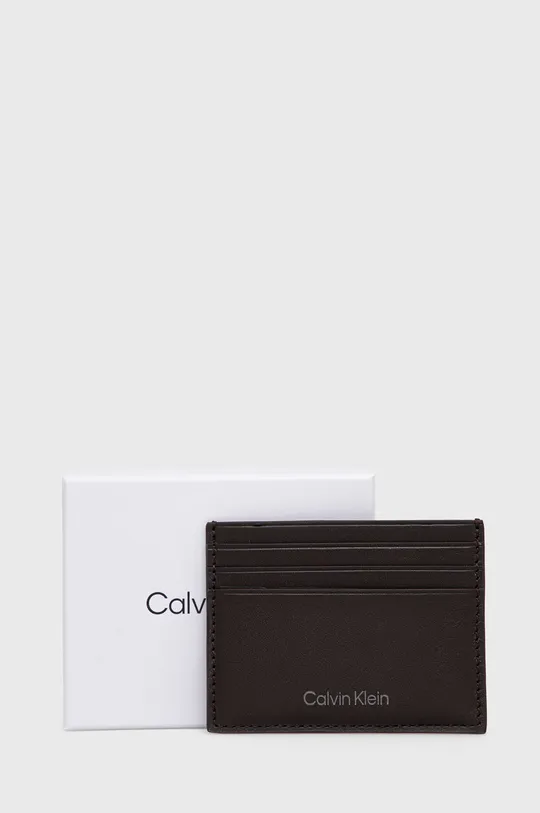 brązowy Calvin Klein etui na karty skórzane