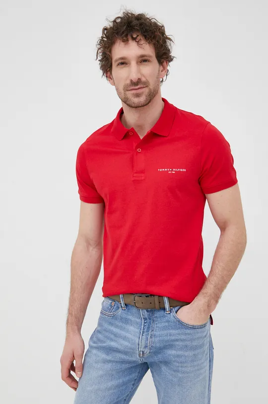 crvena Pamučna polo majica Tommy Hilfiger Muški