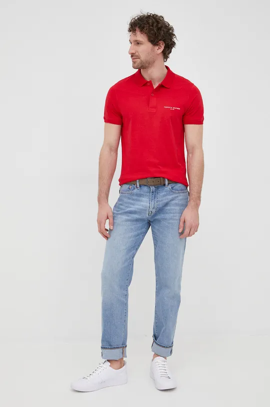 Bavlnené polo tričko Tommy Hilfiger červená