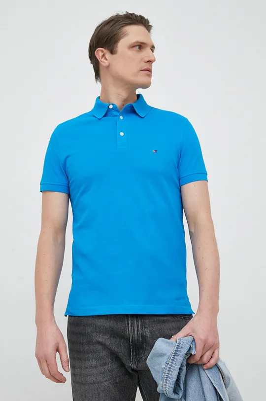 μπλε Βαμβακερό μπλουζάκι πόλο Tommy Hilfiger Ανδρικά