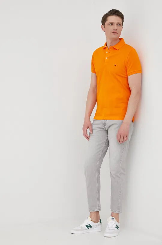 oranžová Bavlnené polo tričko Tommy Hilfiger Pánsky