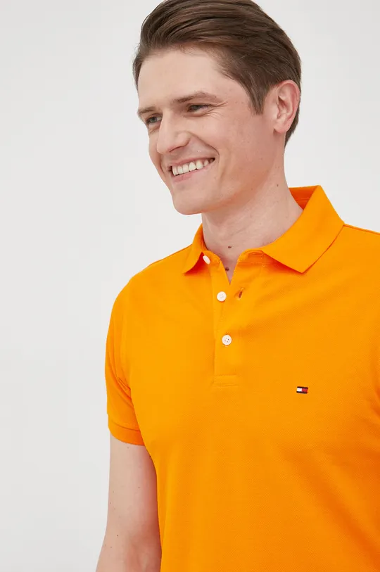 pomarańczowy Tommy Hilfiger polo bawełniane