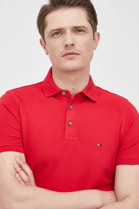 κόκκινο Βαμβακερό μπλουζάκι πόλο Tommy Hilfiger Ανδρικά