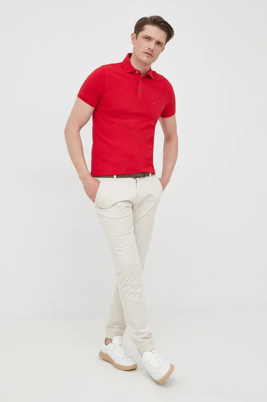 Βαμβακερό μπλουζάκι πόλο Tommy Hilfiger κόκκινο