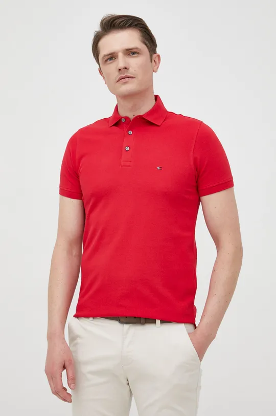 κόκκινο Βαμβακερό μπλουζάκι πόλο Tommy Hilfiger