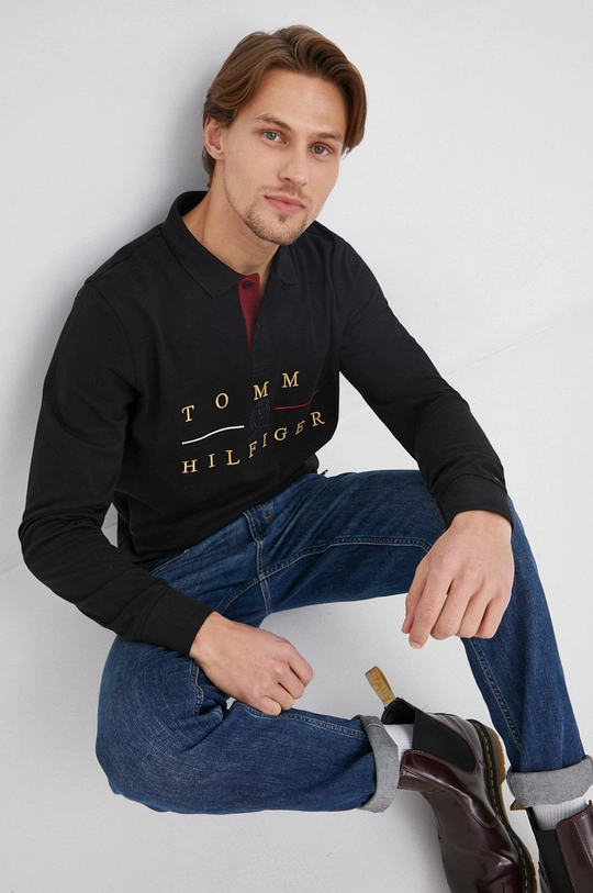 czarny Tommy Hilfiger Longsleeve bawełniany Męski