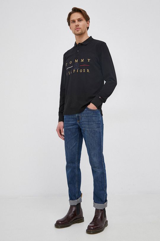 Bavlnené tričko s dlhým rukávom Tommy Hilfiger čierna