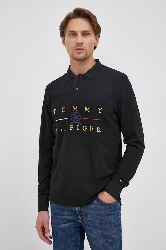 čierna Bavlnené tričko s dlhým rukávom Tommy Hilfiger