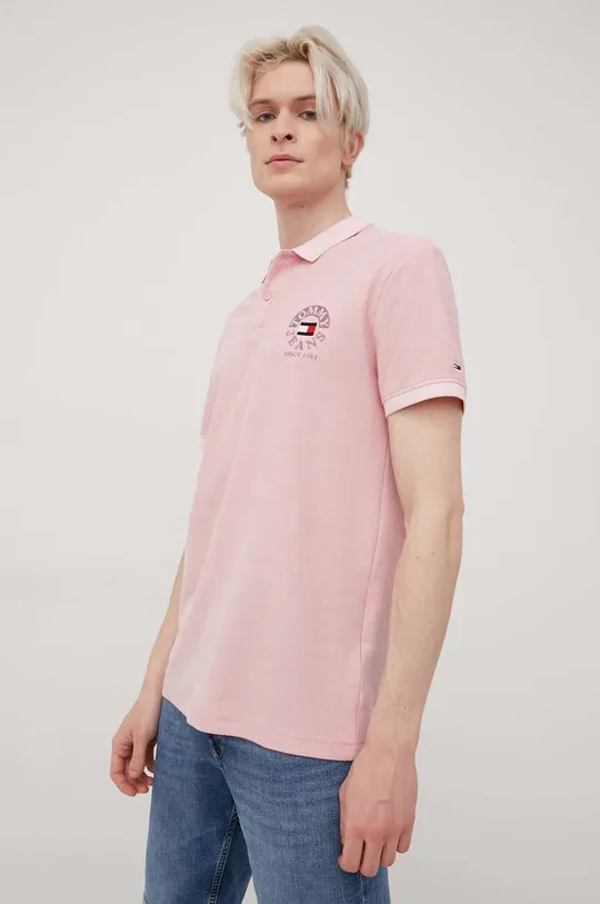 ροζ Βαμβακερό μπλουζάκι πόλο Tommy Jeans Ανδρικά