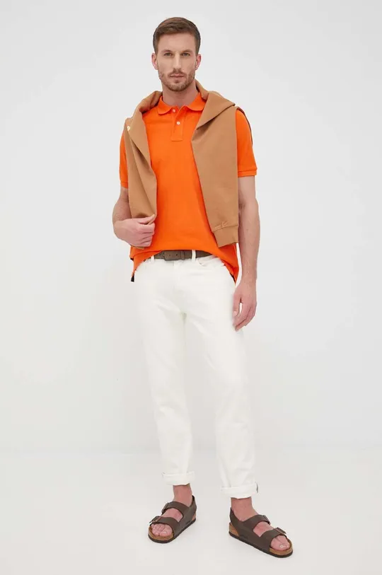 Bavlněné polo tričko Woolrich oranžová