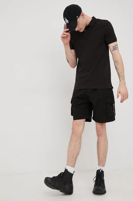 Βαμβακερό μπλουζάκι πόλο Solid μαύρο