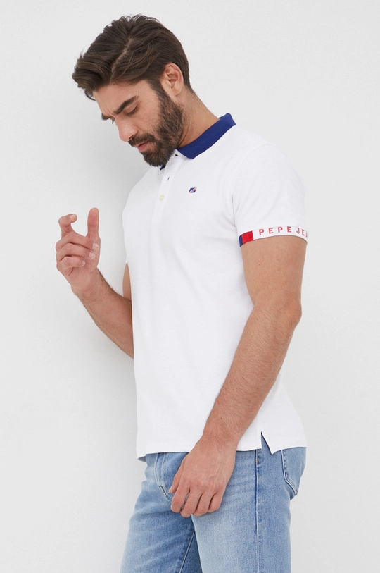 biela Bavlnené polo tričko Pepe Jeans Felix Pánsky