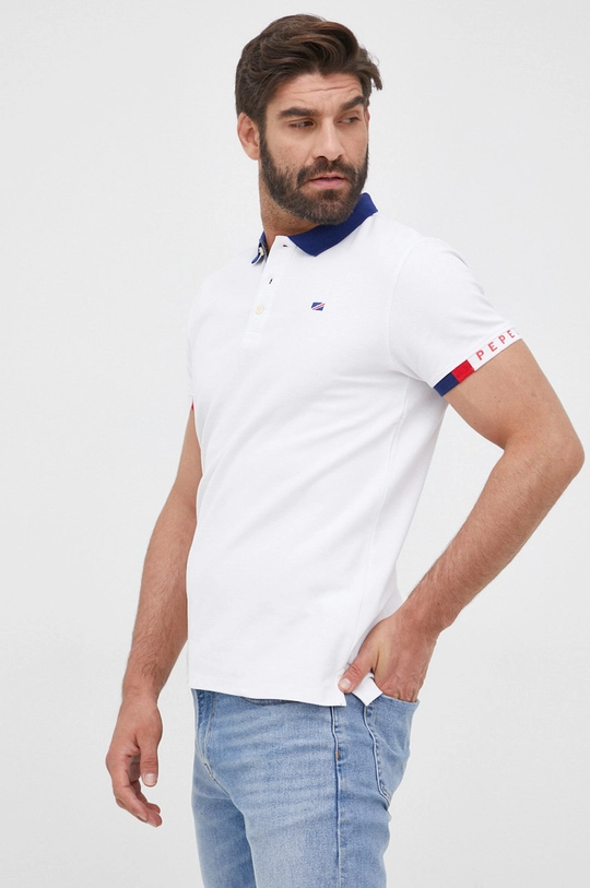 biela Bavlnené polo tričko Pepe Jeans Felix