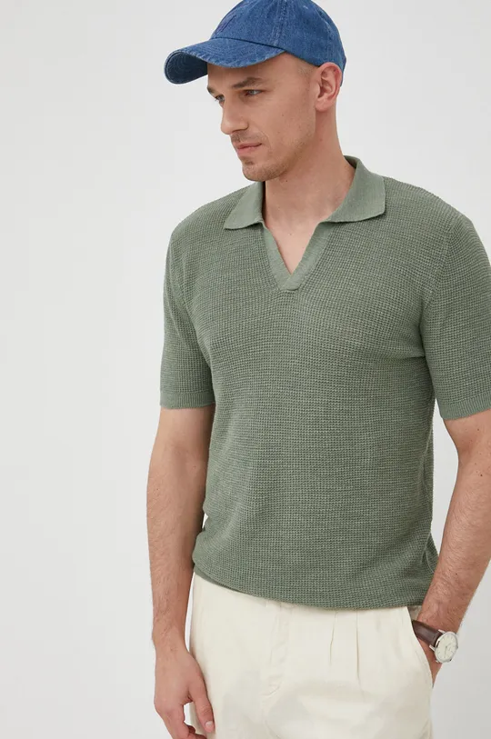 zelena Polo majica s dodatkom lana Sisley Muški