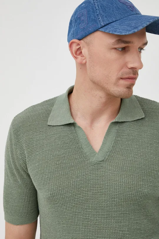 zelena Polo majica s dodatkom lana Sisley