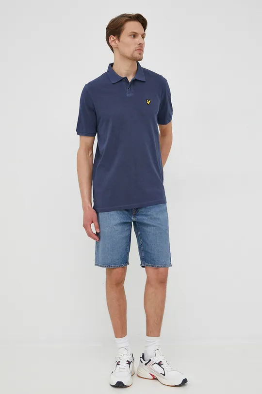 Pamučna polo majica Lyle & Scott mornarsko plava