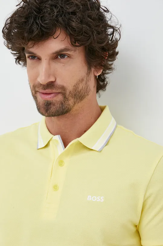κίτρινο Βαμβακερό μπλουζάκι πόλο BOSS BOSS ATHLEISURE Ανδρικά