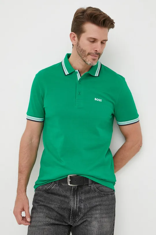 Βαμβακερό μπλουζάκι πόλο BOSS BOSS ATHLEISURE πράσινο