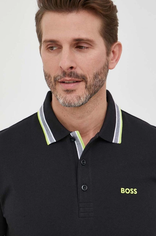 μαύρο Βαμβακερό μπλουζάκι πόλο BOSS BOSS ATHLEISURE