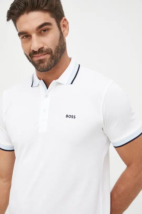 λευκό Βαμβακερό μπλουζάκι πόλο BOSS Boss Athleisure Ανδρικά
