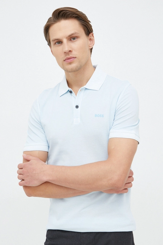 niebieski BOSS polo bawełniane BOSS ORANGE