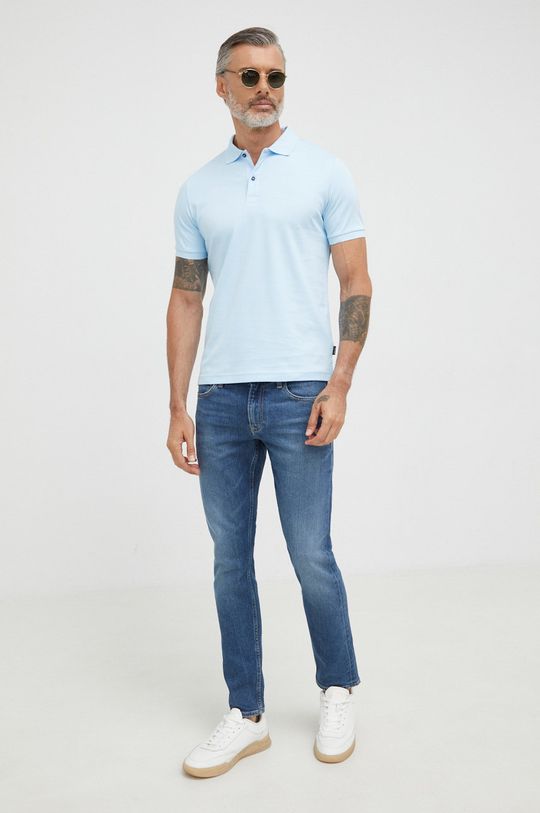 Bavlněné polo tričko Calvin Klein světle modrá