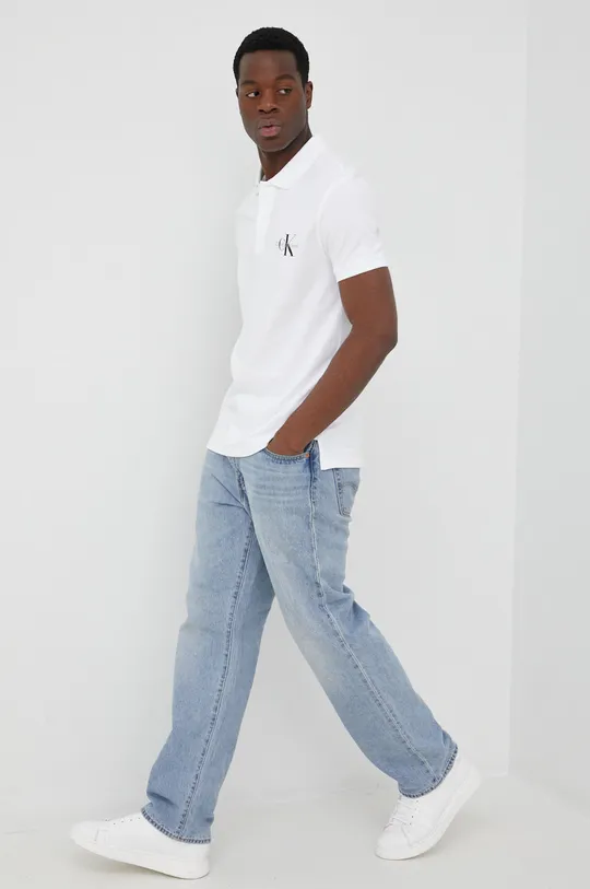 Βαμβακερό μπλουζάκι πόλο Calvin Klein Jeans λευκό