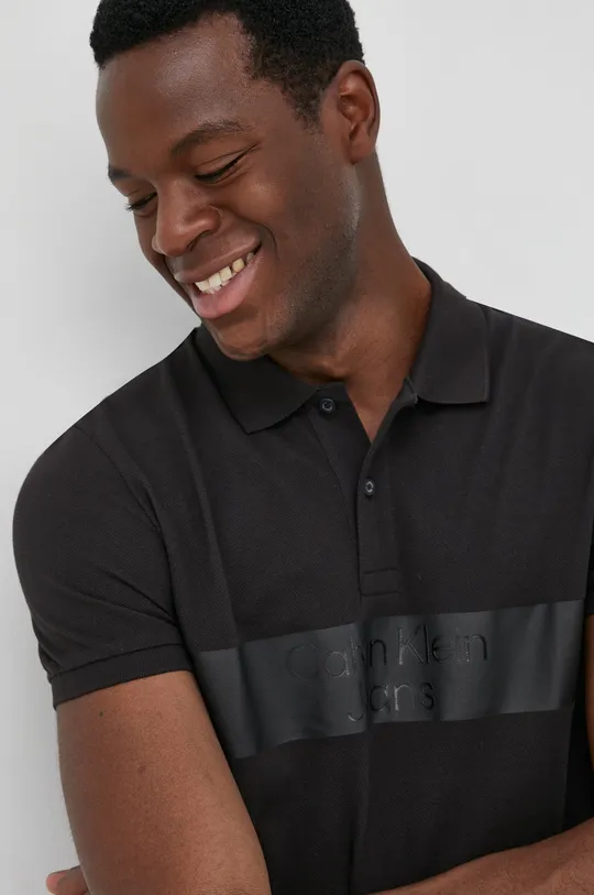 čierna Bavlnené polo tričko Calvin Klein Jeans Pánsky
