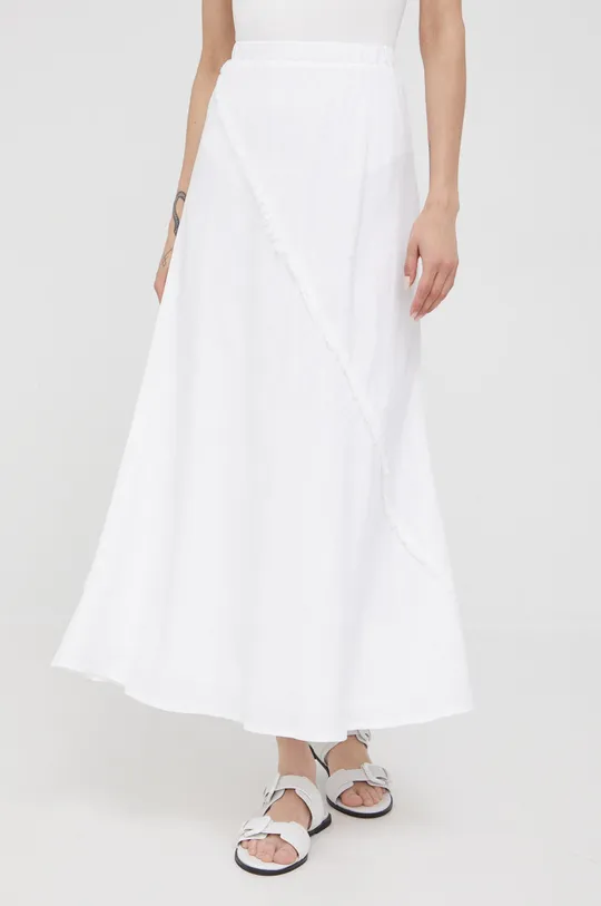 Λινή φούστα DKNY λευκό
