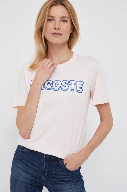 rózsaszín Lacoste pamut póló Női