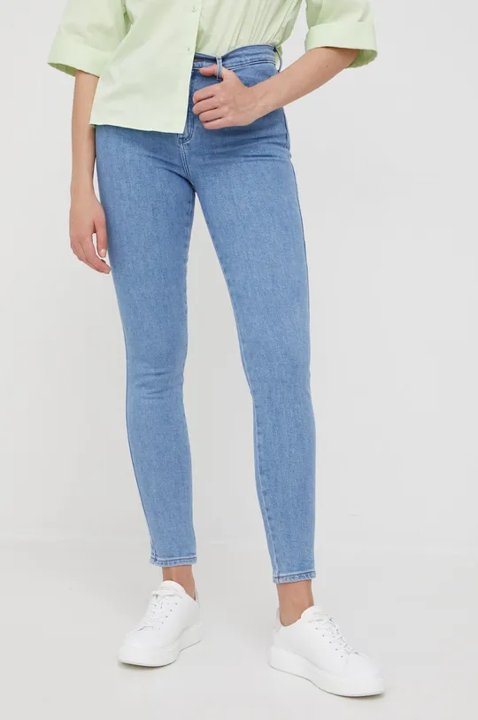 niebieski Wrangler jeansy HIGH RISE SKINNY CALI BLUE Damski