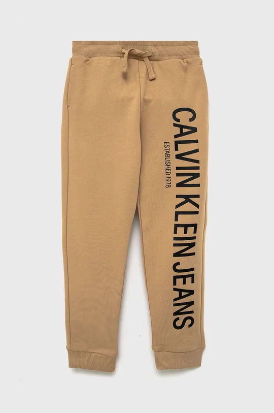 бежевый Детские хлопковые брюки Calvin Klein Jeans Для мальчиков