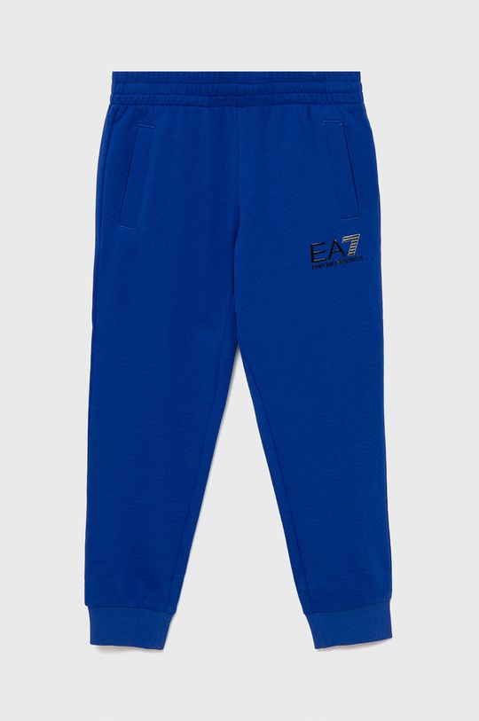 modrá Detské bavlnené nohavice EA7 Emporio Armani Chlapčenský