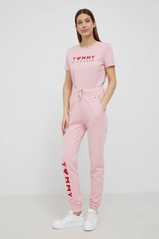 Бавовняні штани Tommy Hilfiger рожевий