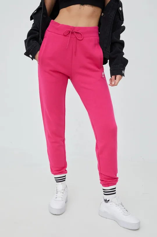 Βαμβακερό παντελόνι adidas Originals Adicolor ροζ